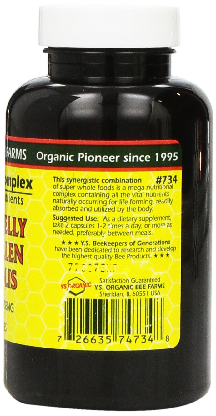 Close-up of capsules from YS Eco Bee Farms Mega Multi-Nutrient supplement