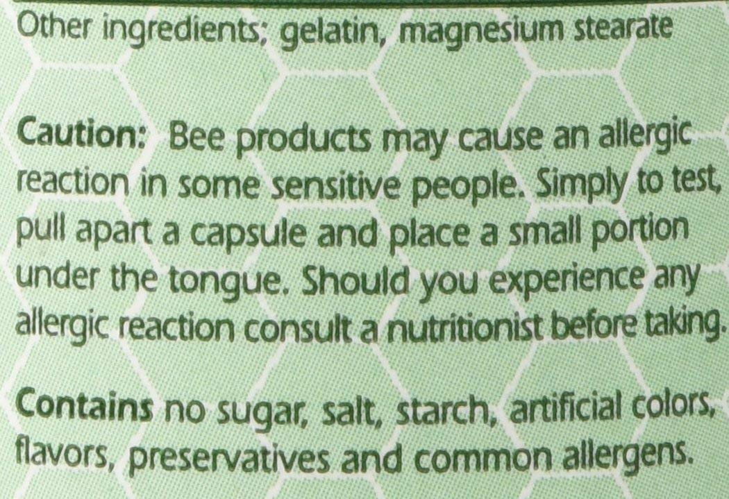 Close-up of Bee Pollen capsules and bottle label