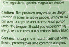 Close-up of Bee Pollen capsules and bottle label