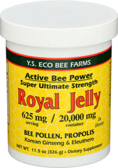 Front view of Y.S. Eco Bee Farms Royal Jelly in Honey Ult Strength 11.5 oz jar