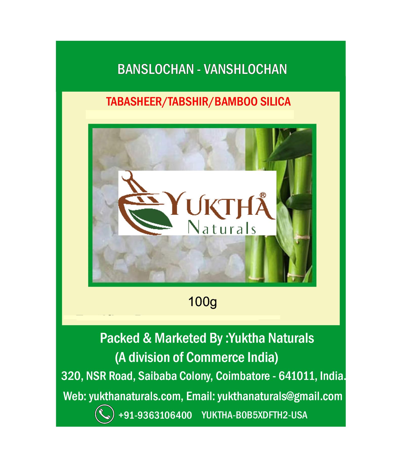 Yuktha Naturals Banslochan 100g front packaging