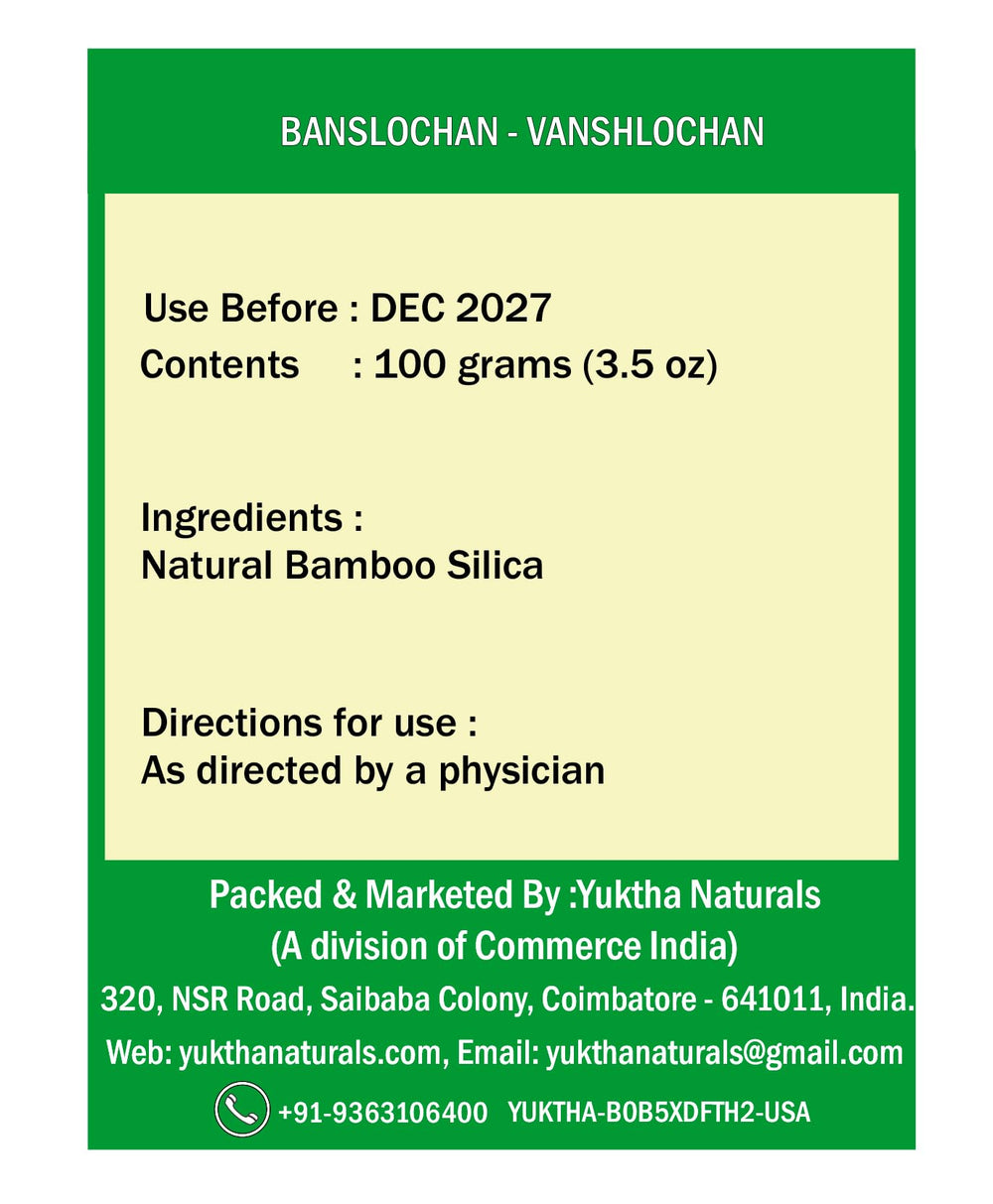 Yuktha Naturals Bamboo Silica 100g jar label