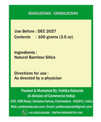 Yuktha Naturals Bamboo Silica 100g jar label