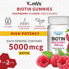 Close-up of raspberry-flavored biotin gummies