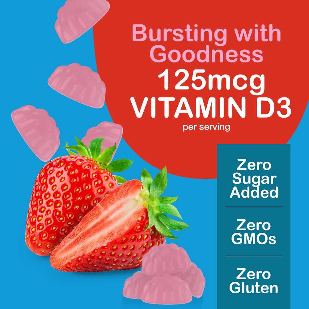 Close-up of raspberry-flavored Vitamin D3 gummy