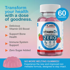 Label close-up showing 125 mcg (5000 IU) potency on Yum-Vs Gummies bottle