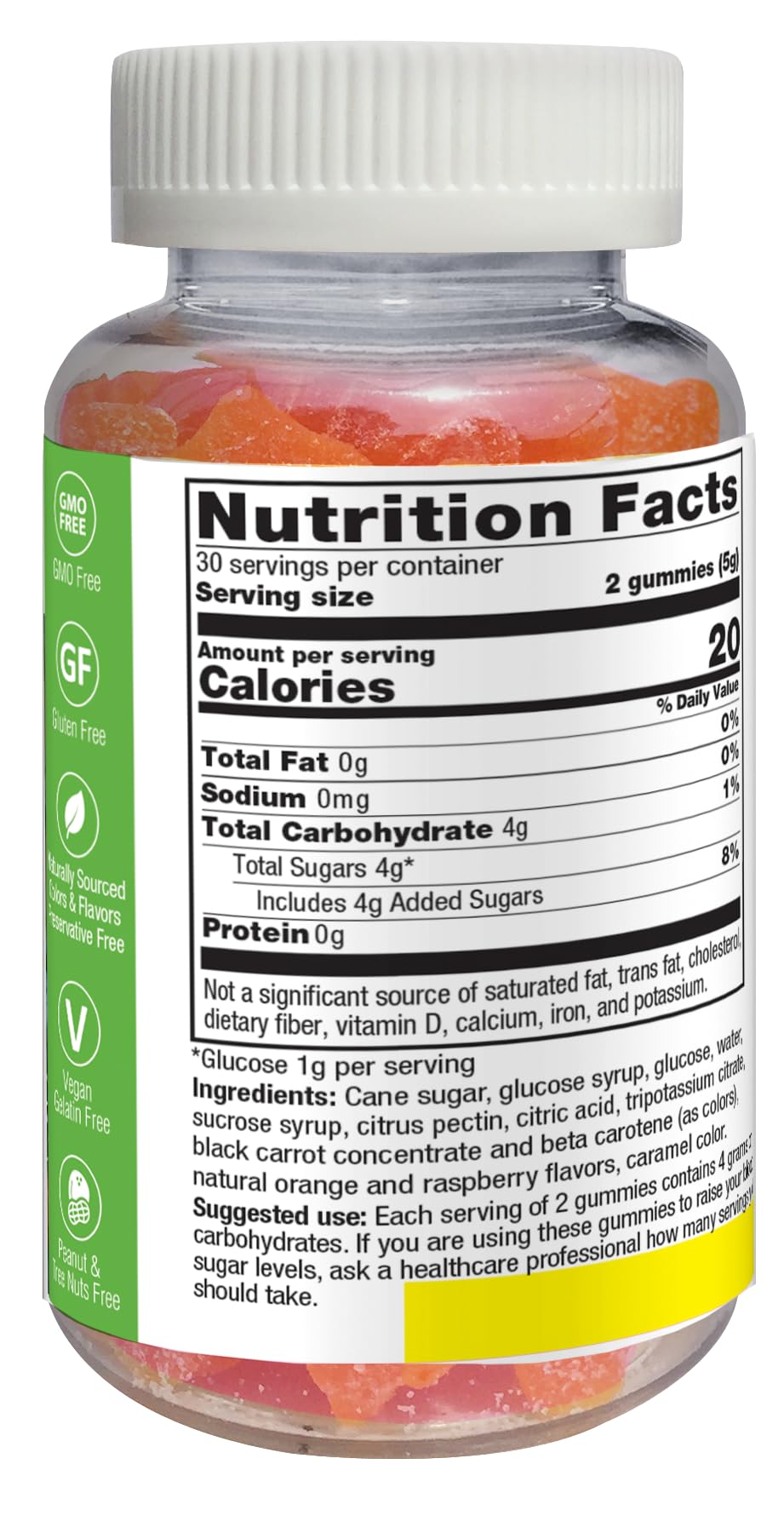 YUM-V'S Glucose Gummies bottle with a lifestyle on-the-go scene