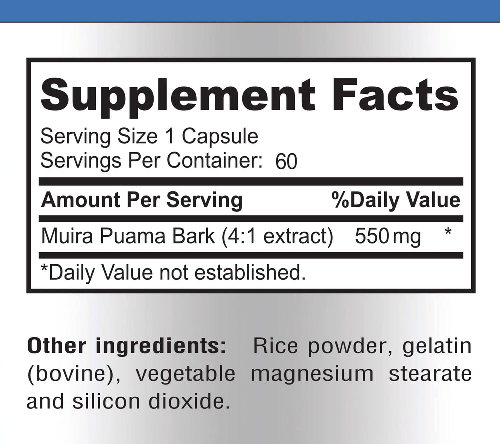 Product packaging with YUMMYVITE Muira Puama branding and capsules