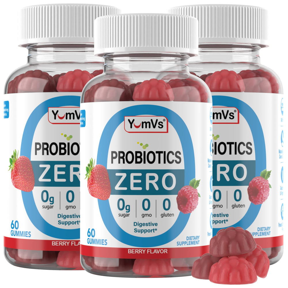60-count bottle of YUM-V'S Zero Sugar Probiotic Gummies