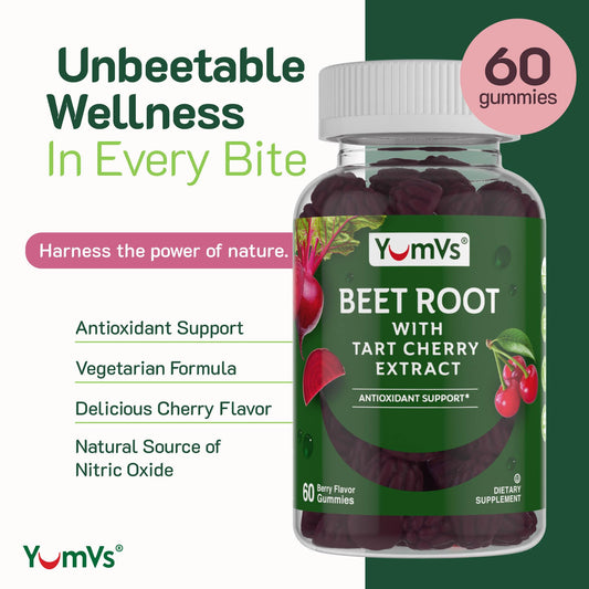 Close-up of YUM-V'S Beet Root Gummies Berry Flavor