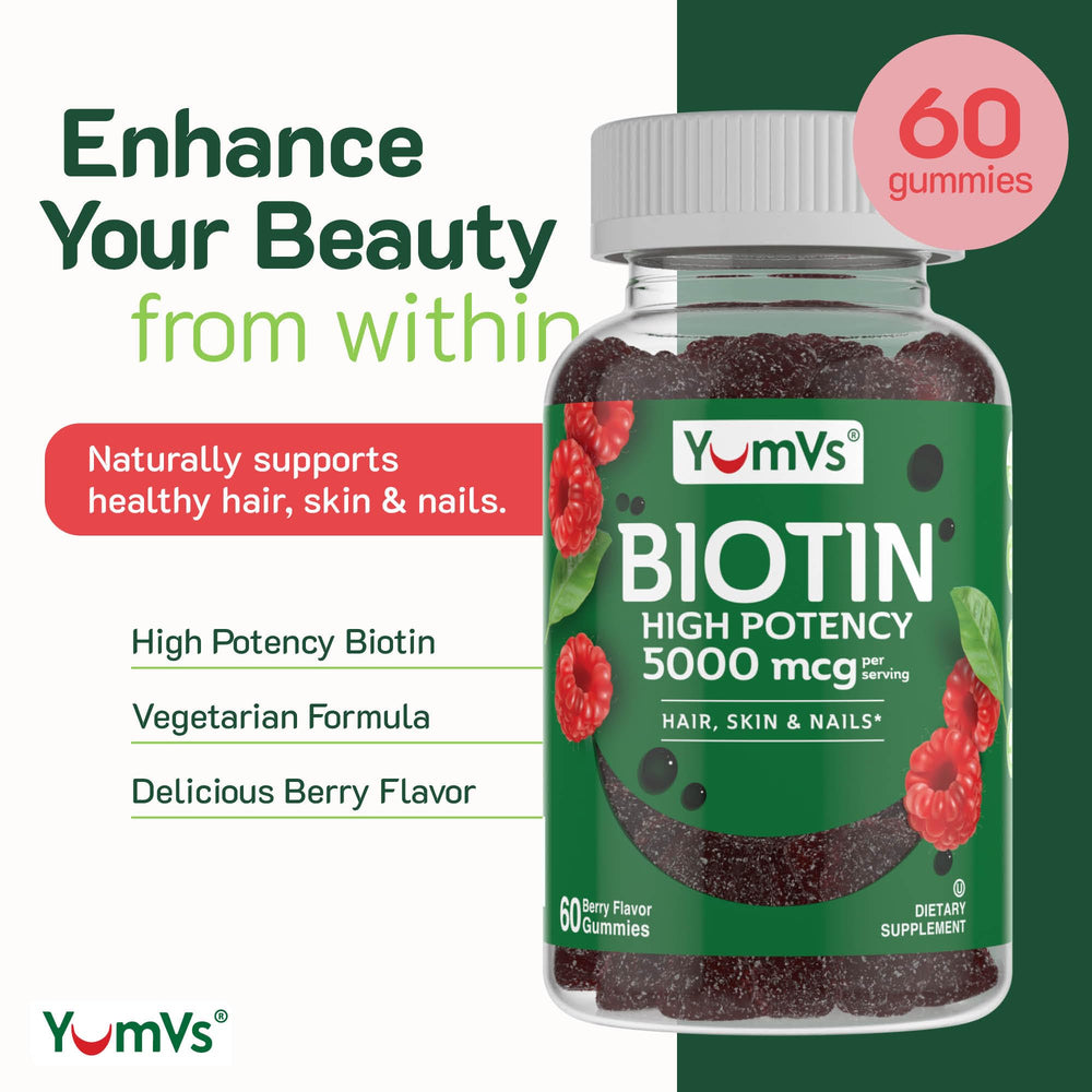 Two YumVs Biotin Gummies with Raspberry flavor close-up