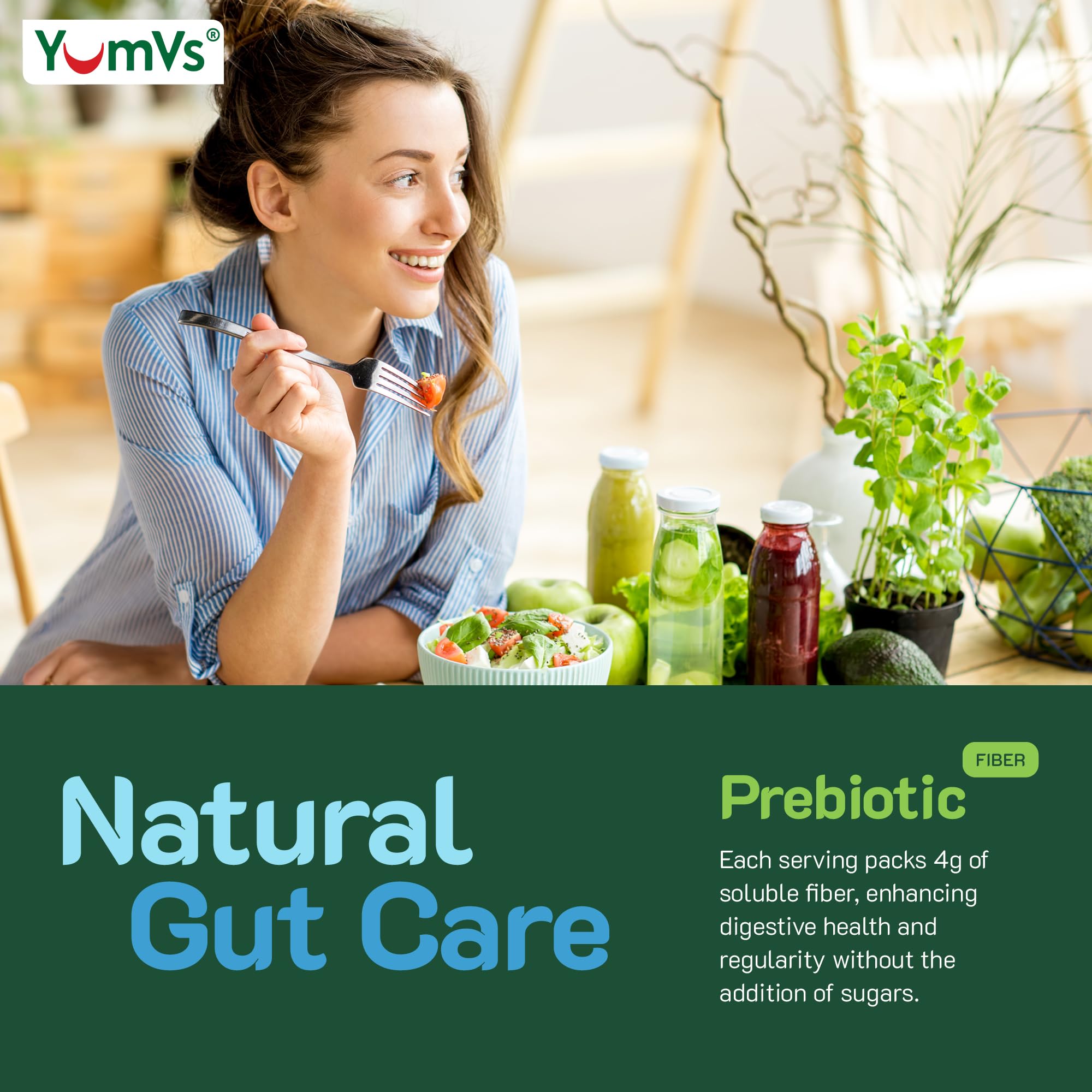 Packaging with nutrition facts for YumVs Fiber Gummies