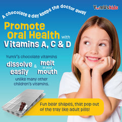 Nutrition facts label for YUM-V'S Kids Multivitamin Chocolate Bears