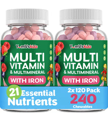 Front view of YUM-V'S Kids Multivitamin with Iron 2-pack, 120 chewables