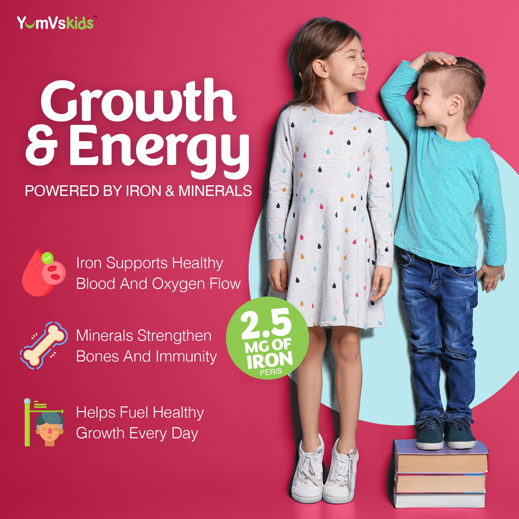 Graphic showing growth and focus support from the multivitamin