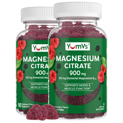 Front view of YUM-V'S Magnesium Citrate Gummies Raspberry flavor