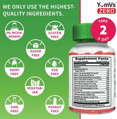 Nutrition and ingredient panel of YUM-V'S gummies