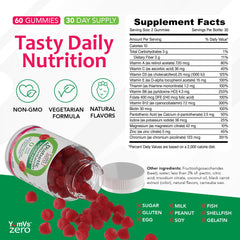 Close-up of ingredient list on YumVs multivitamin label with vitamins and minerals