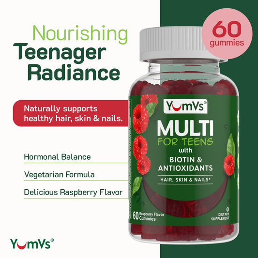 YumVs Teen Multivitamin Gummies Raspberry label close-up