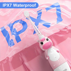 2-minute timer indicator on the pink toothbrush
