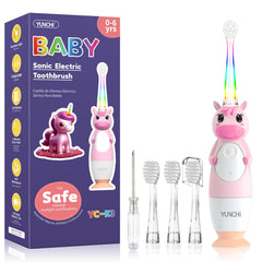 Front view of YUNCHI pink toddler electric toothbrush