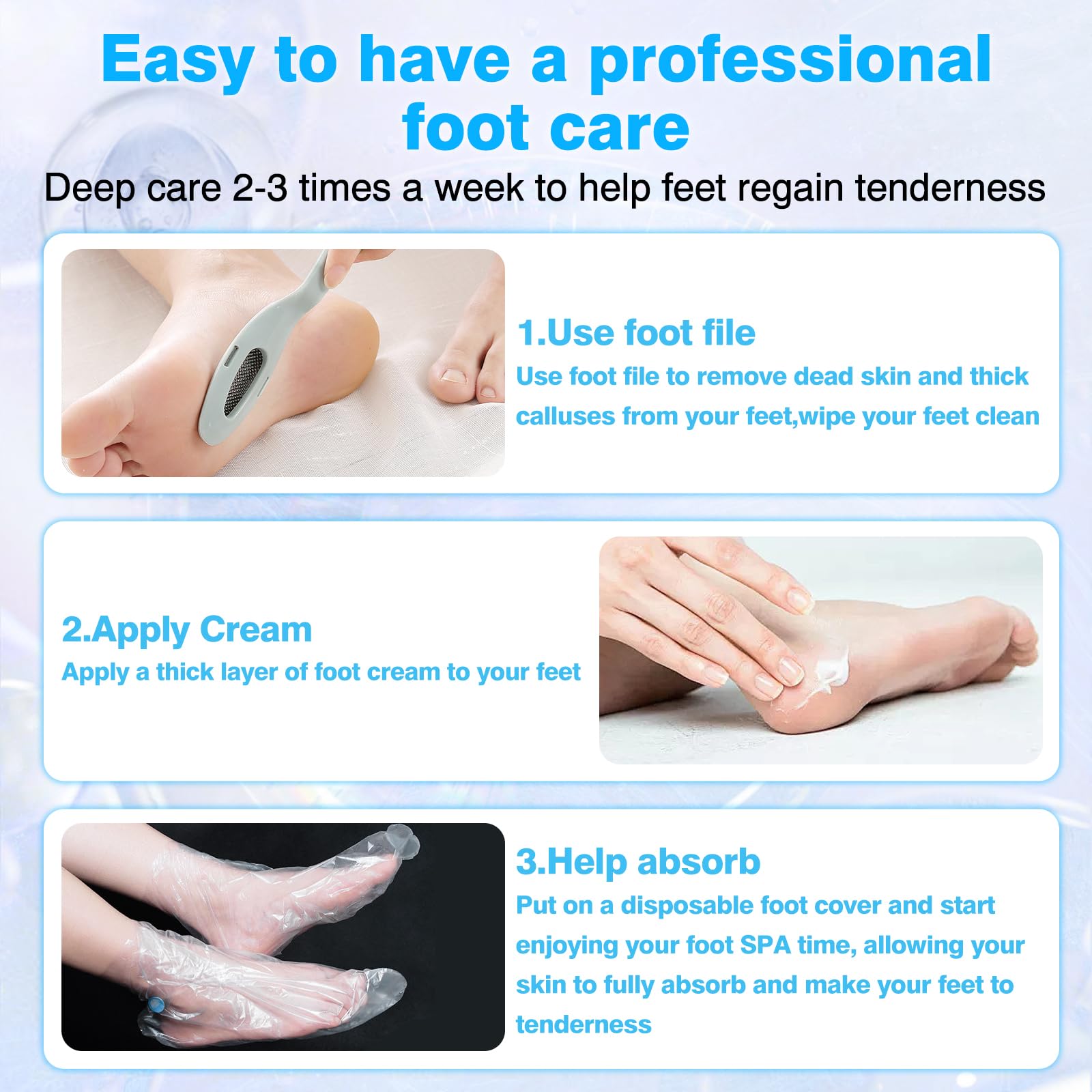Yunmeng foot mask covers (50 pairs) ready to wear.