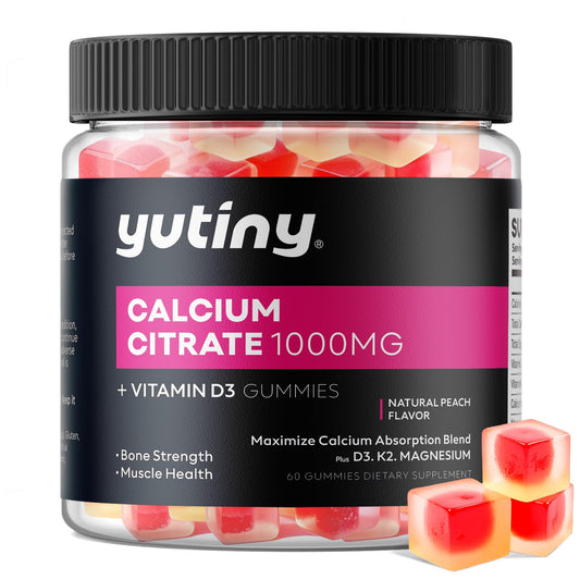 Front view of Yutiny Calcium Citrate Gummies bottle