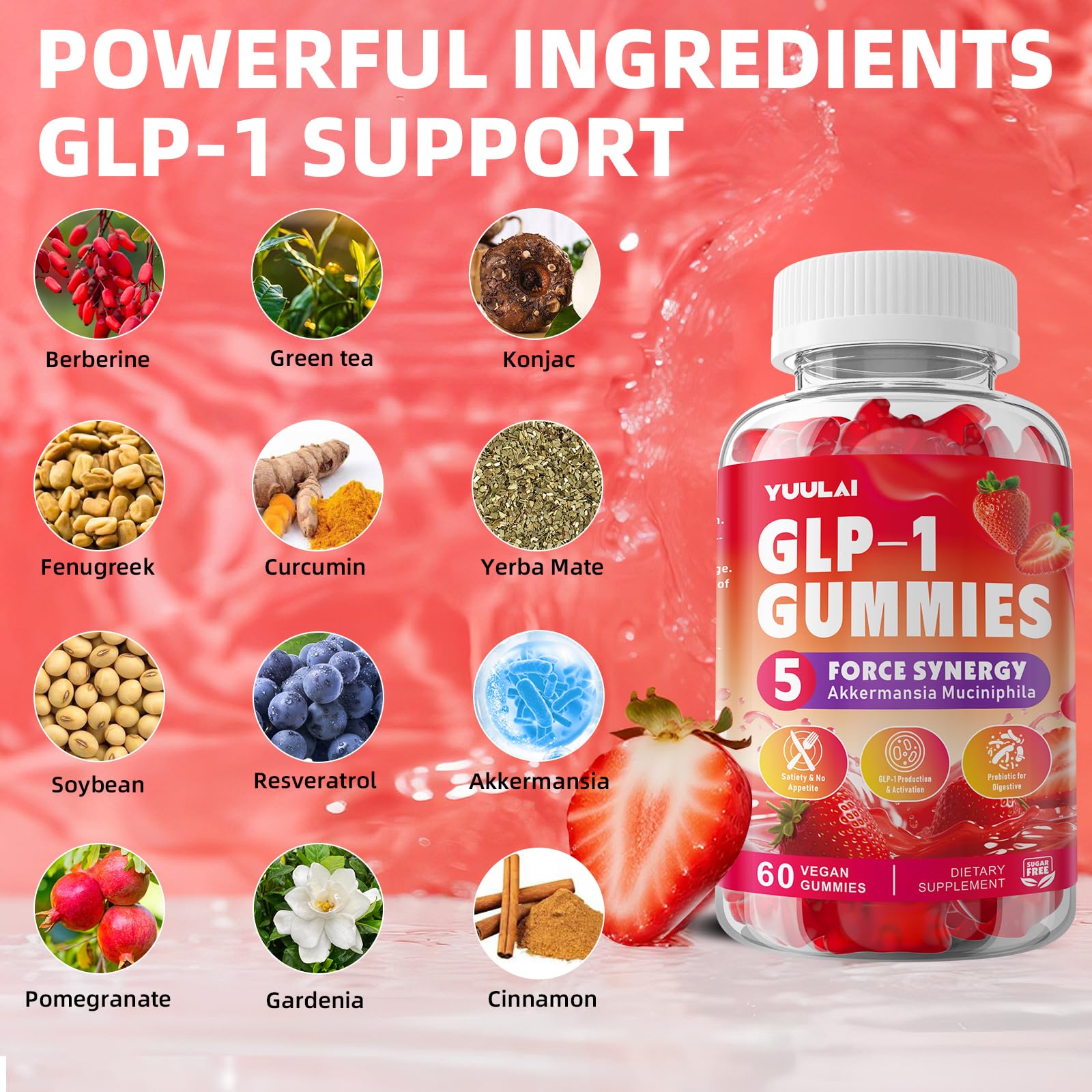 Nutrition facts label on YUULAI GLP-1 Berberine Gummies bottle