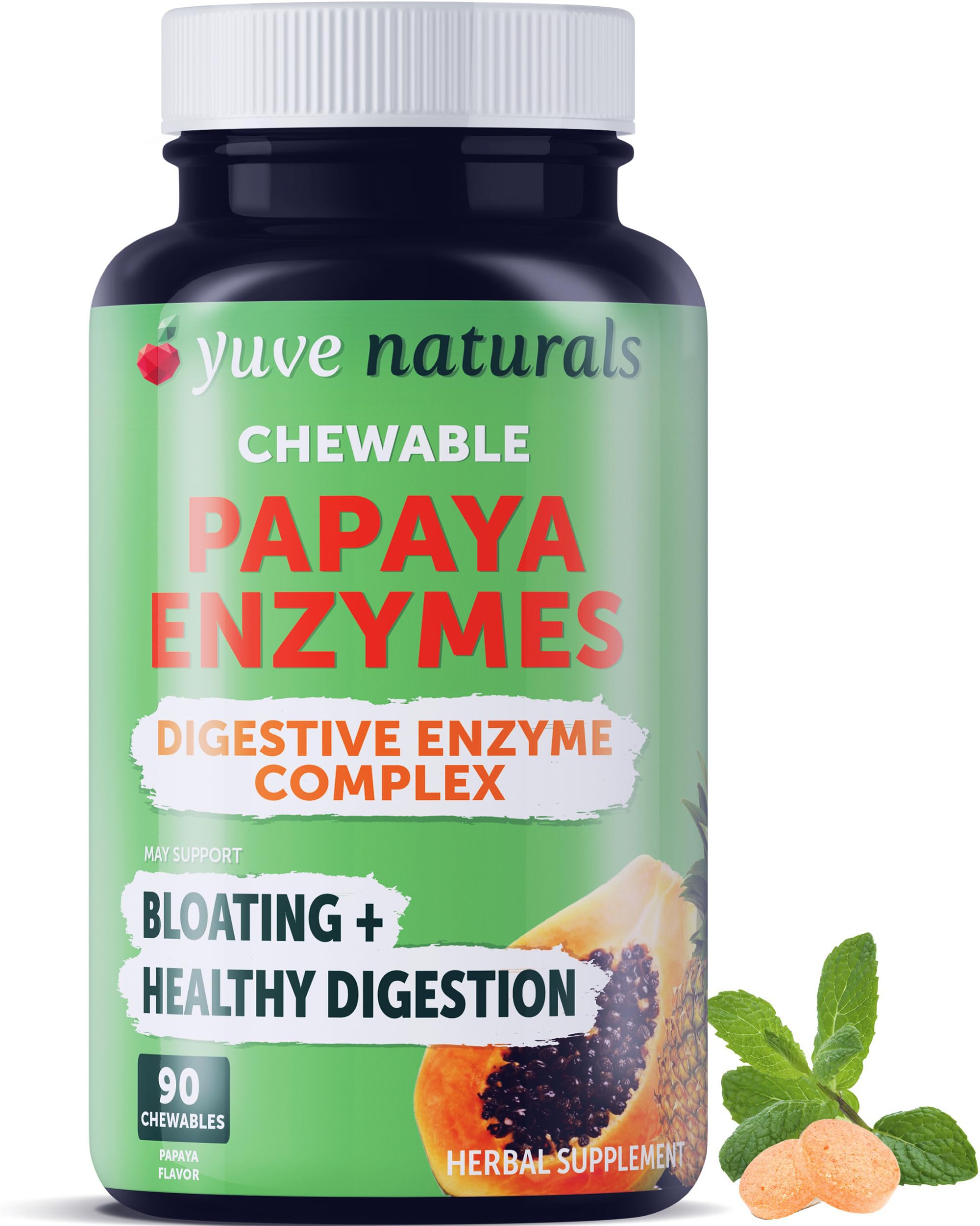 Bottle of Yuve Naturals Chewable Papaya Enzymes 90ct
