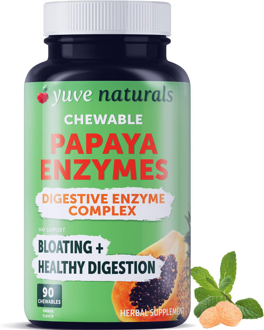 Bottle of Yuve Naturals Chewable Papaya Enzymes 90ct