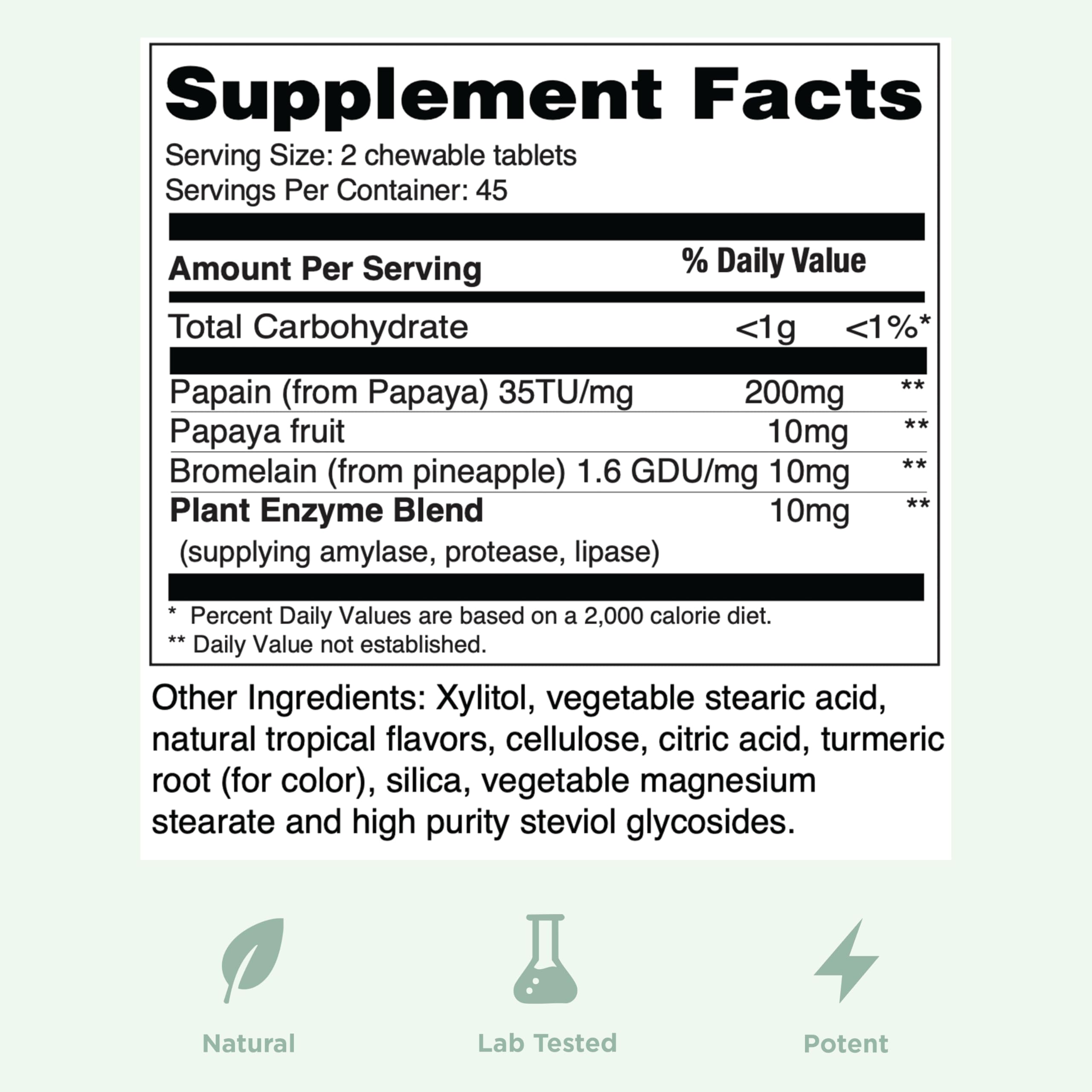 Chewable papaya enzyme tablets with tropical flavor