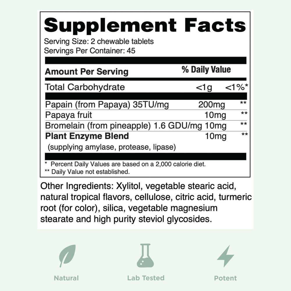 Chewable papaya enzyme tablets with tropical flavor