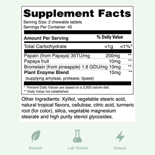 Chewable papaya enzyme tablets with tropical flavor