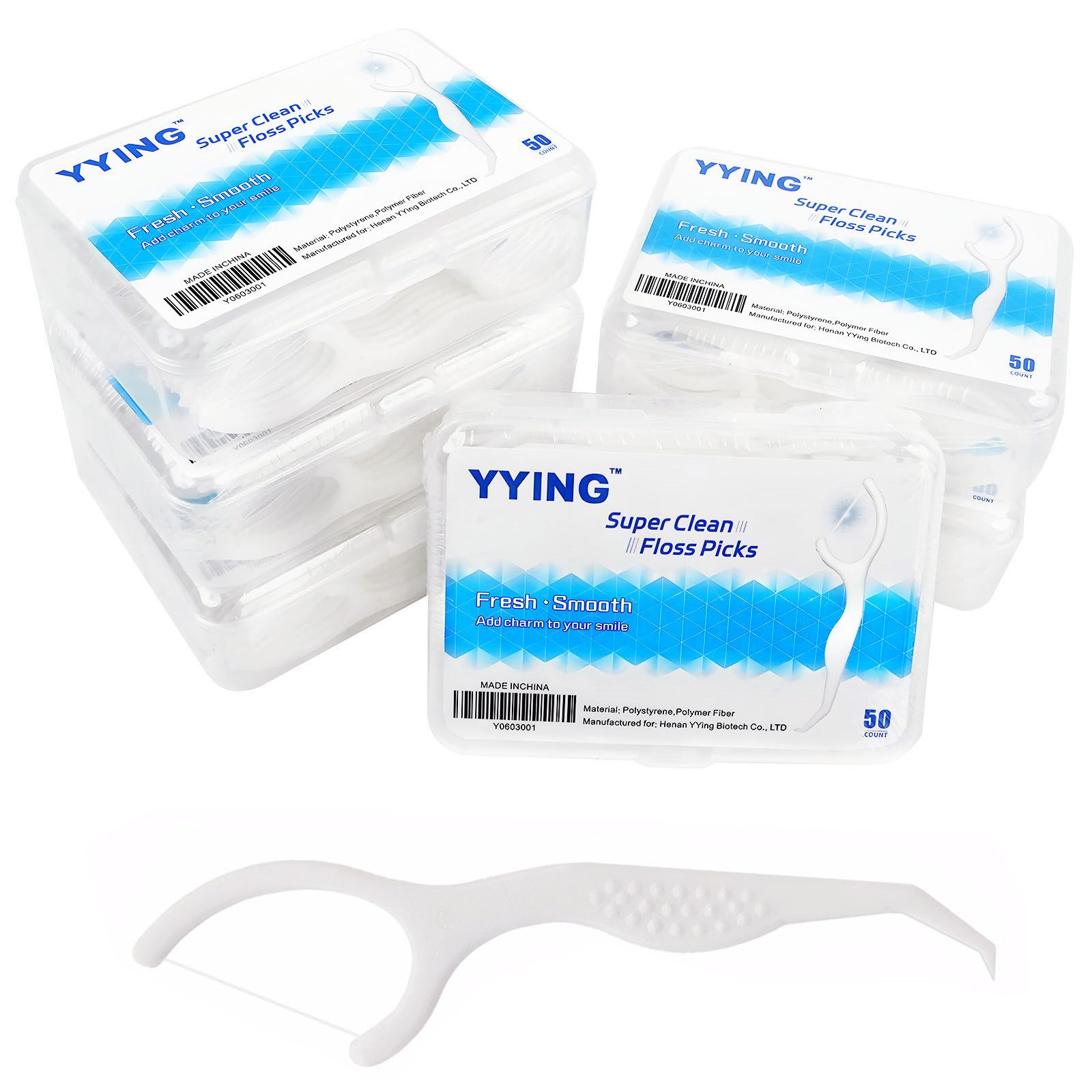 YYING 300-count dental floss picks packaging and travel case