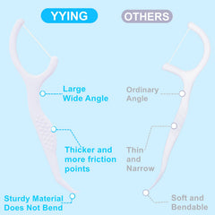 Angled floss picks designed to reach between teeth