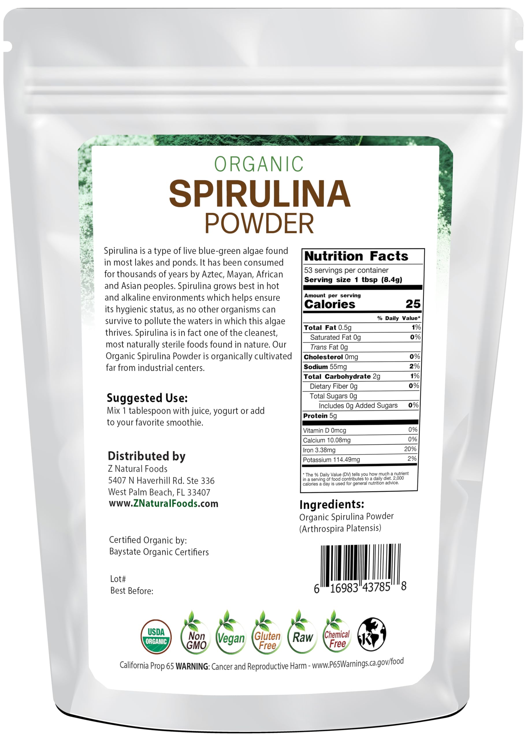 Back packaging showing nutritional information
