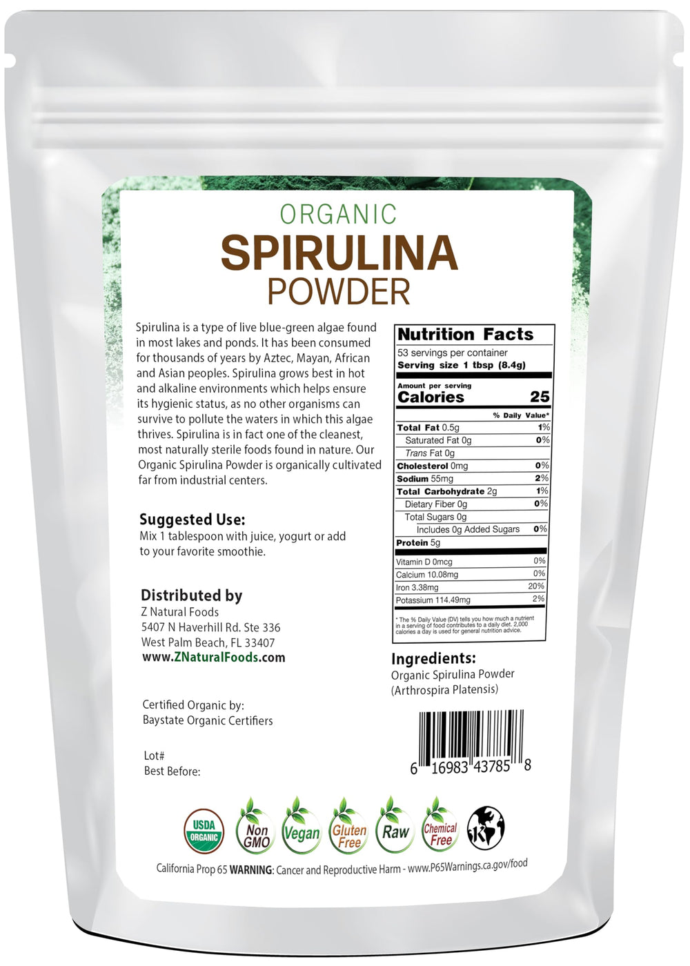 Back packaging showing nutritional information