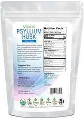 Organic label and vegan-friendly certification on psyllium husk packaging