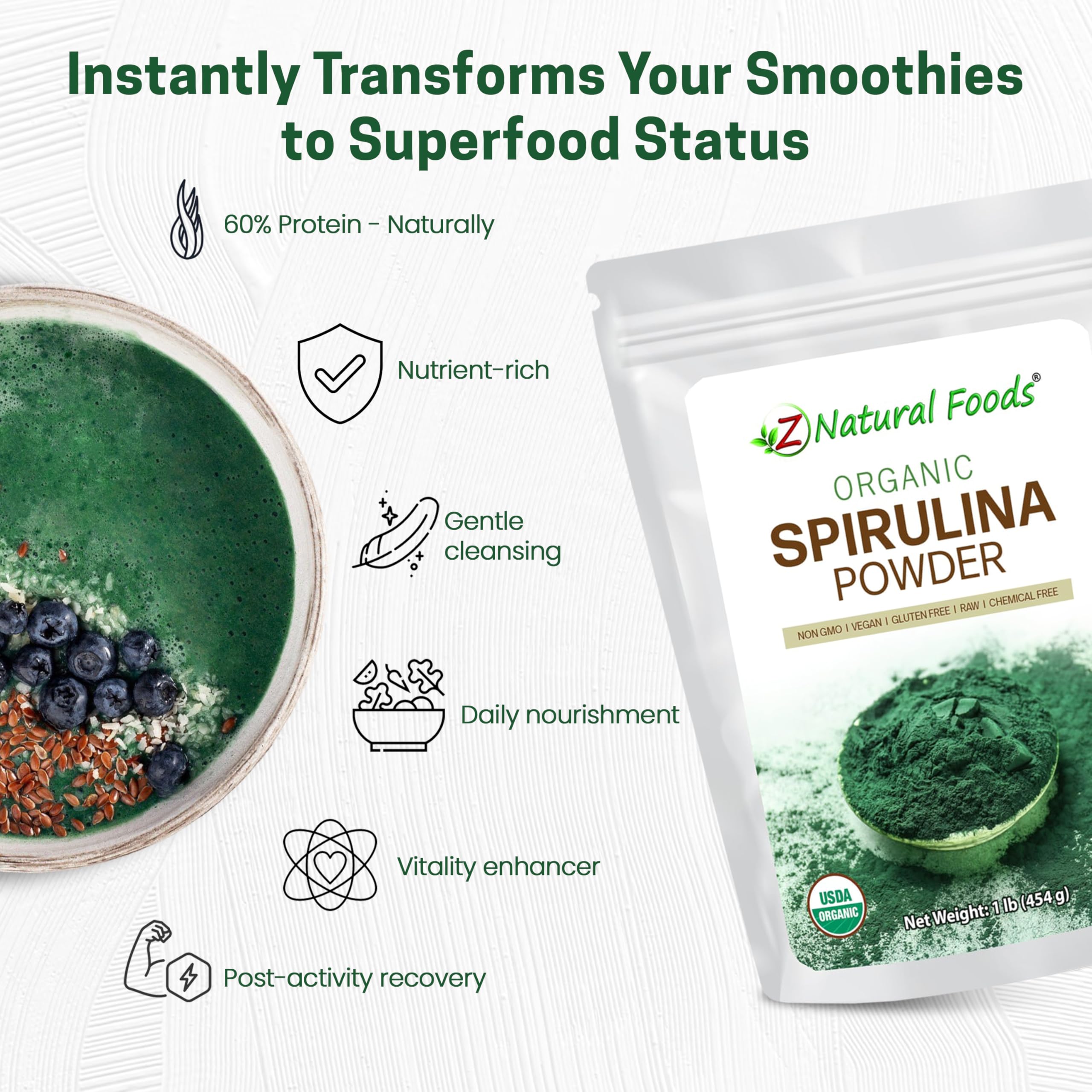 Close-up of 100% pure spirulina powder