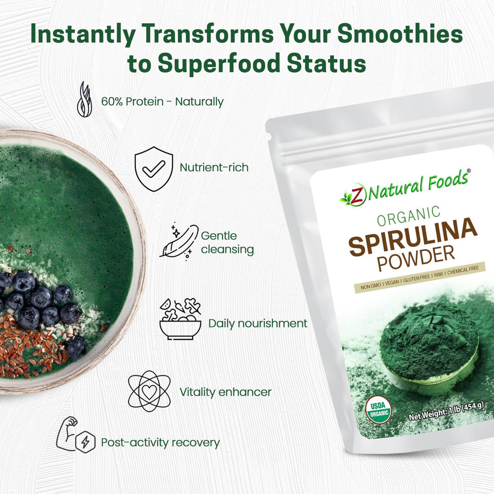 Close-up of 100% pure spirulina powder