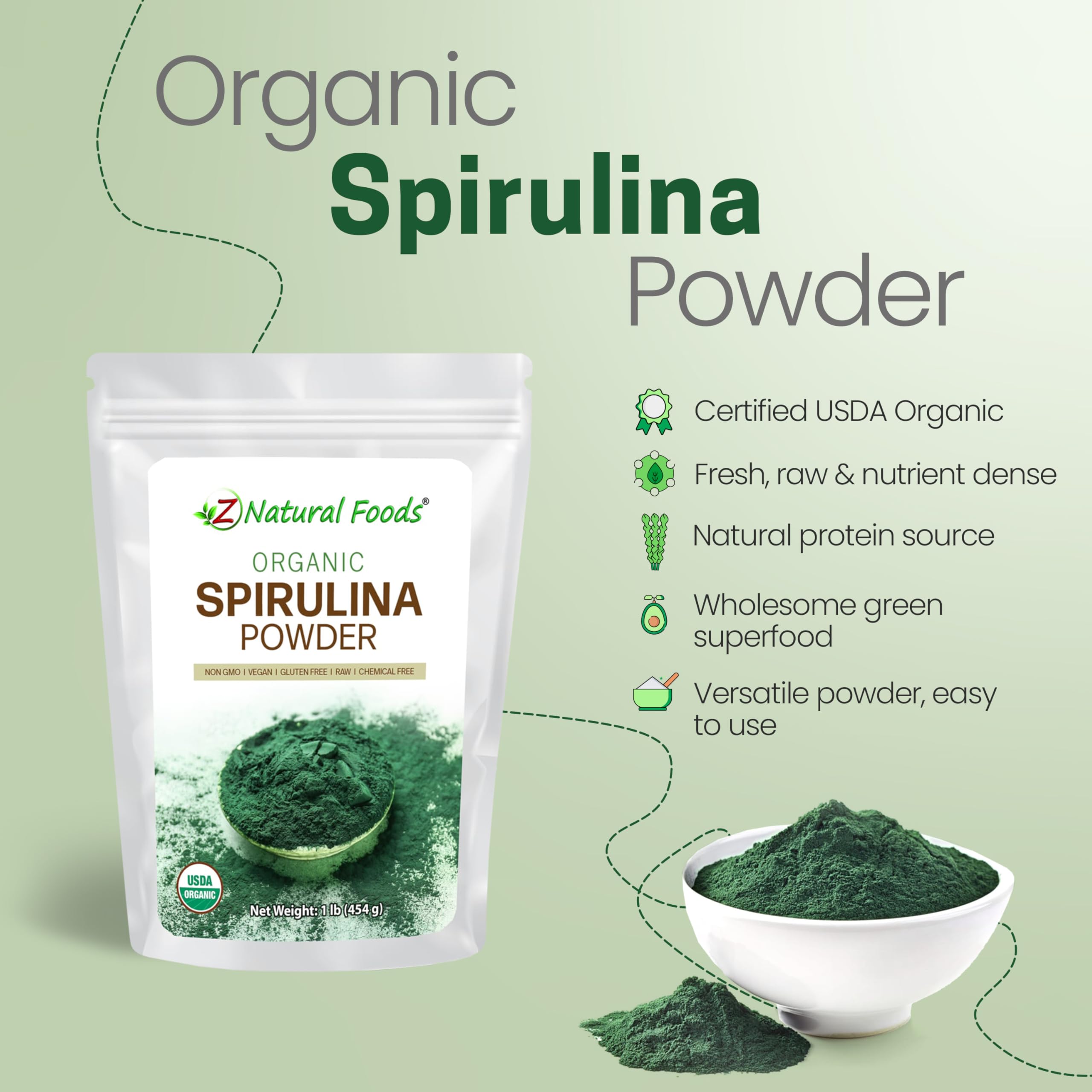 Measuring scoop with spirulina powder