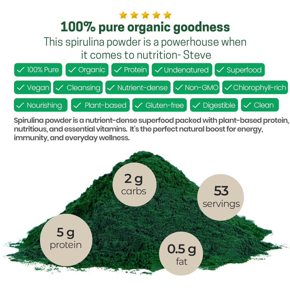 Spirulina powder being blended into a smoothie