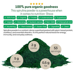 Spirulina powder being blended into a smoothie