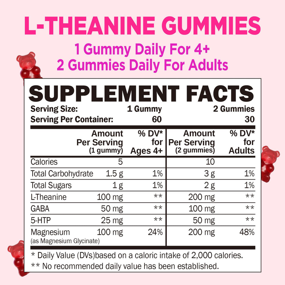 Product packaging and bottle for ZA'ZA K ORGANICS L-Theanine gummies