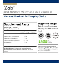 Close-up of blue capsules (10 mg USP Grade Methylene Blue)