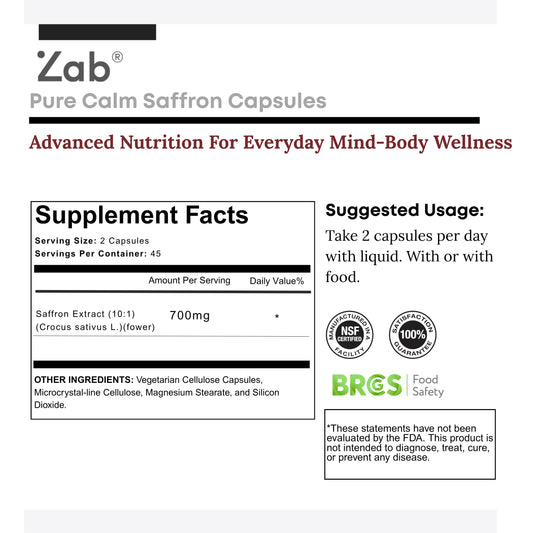 Close-up of saffron capsules (88.5 mg) from ZAB Saffron Supplements