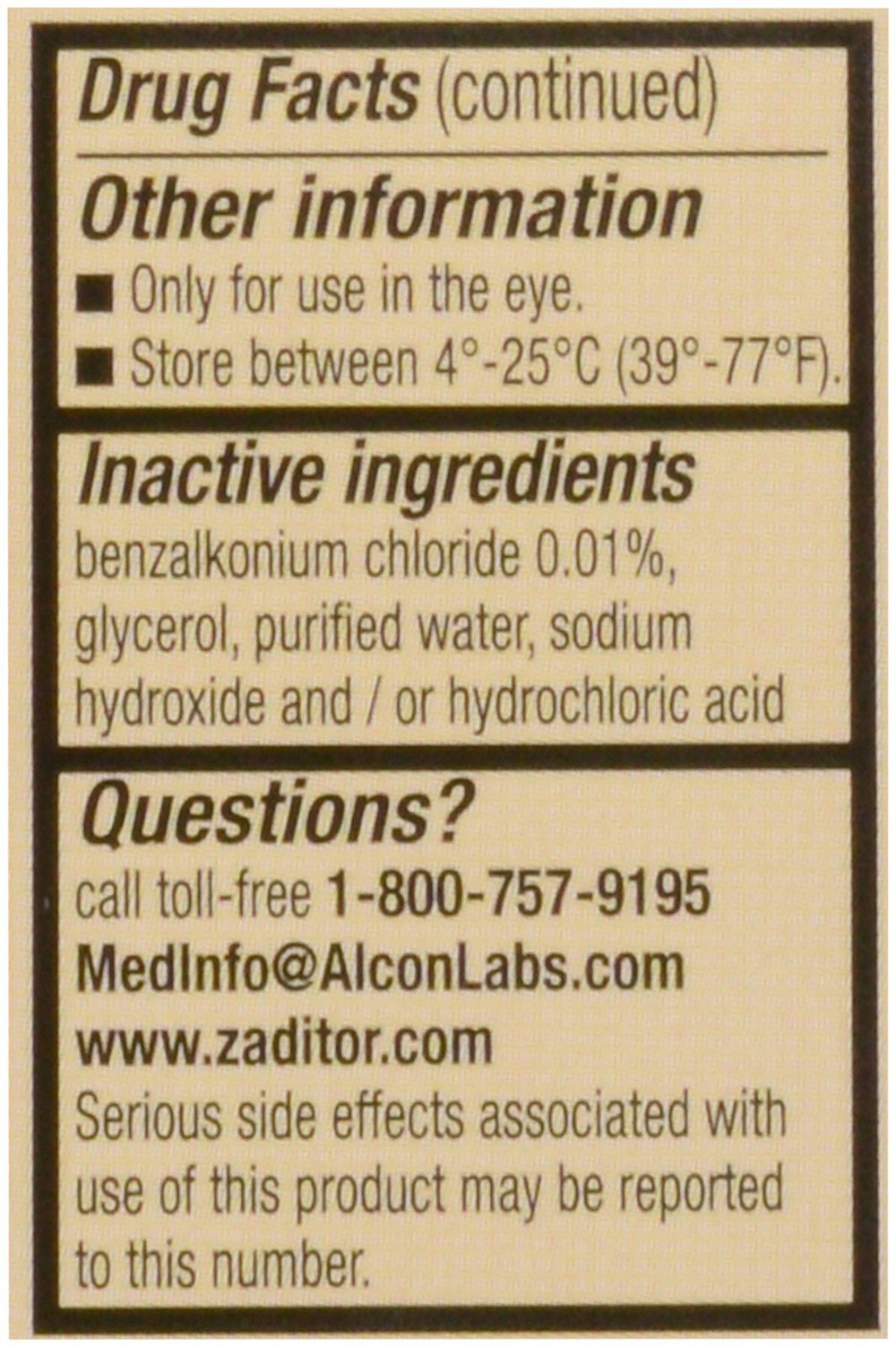 Zaditor 5ml product shot with bottle standing upright.