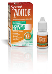 Zaditor antihistamine eye drops bottle close-up for fast itch relief.