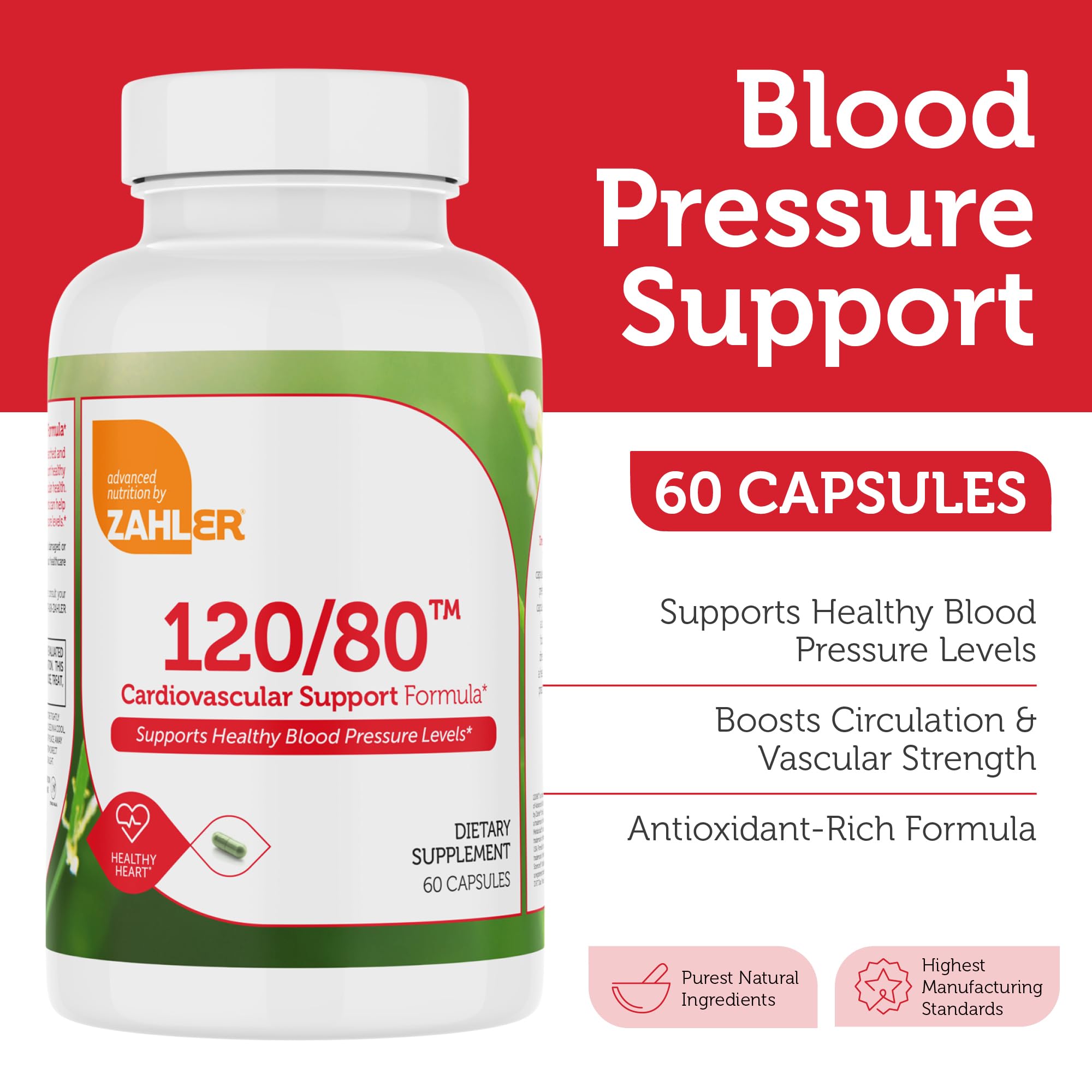 Front label of Zahler 120/80 Cardiovascular Support Formula