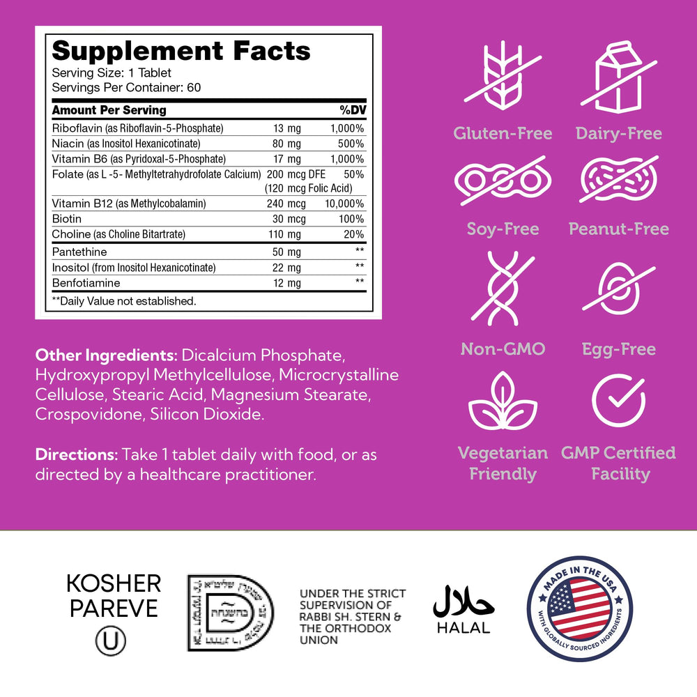 Made in USA Zahler B-Complex dietary supplement packaging